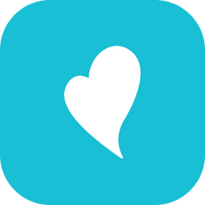 A blue square with a white heart logo for beanstak on it