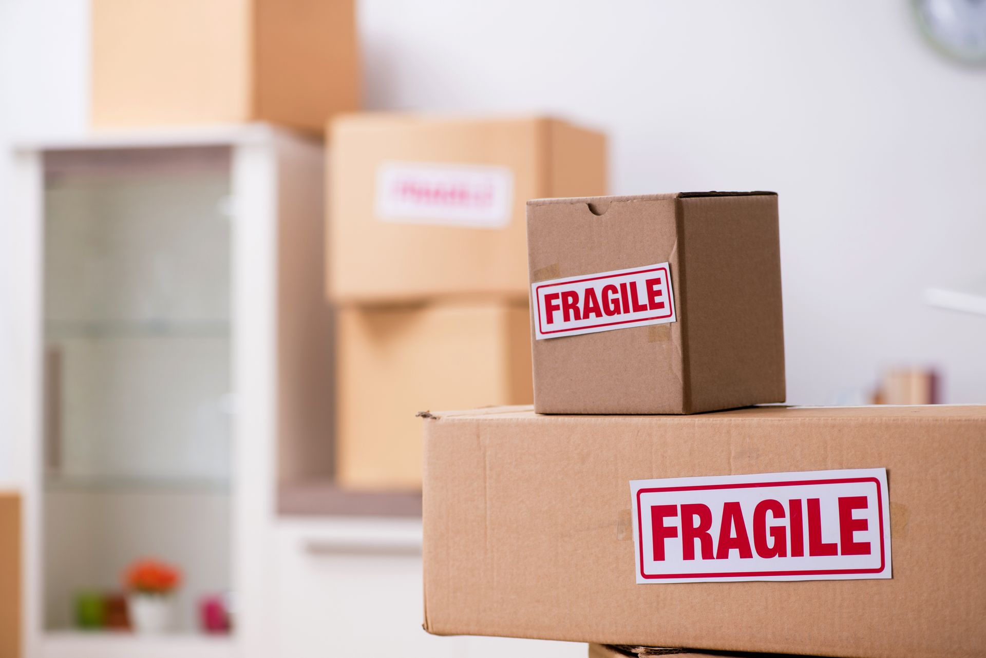 Cardboard boxes labeled