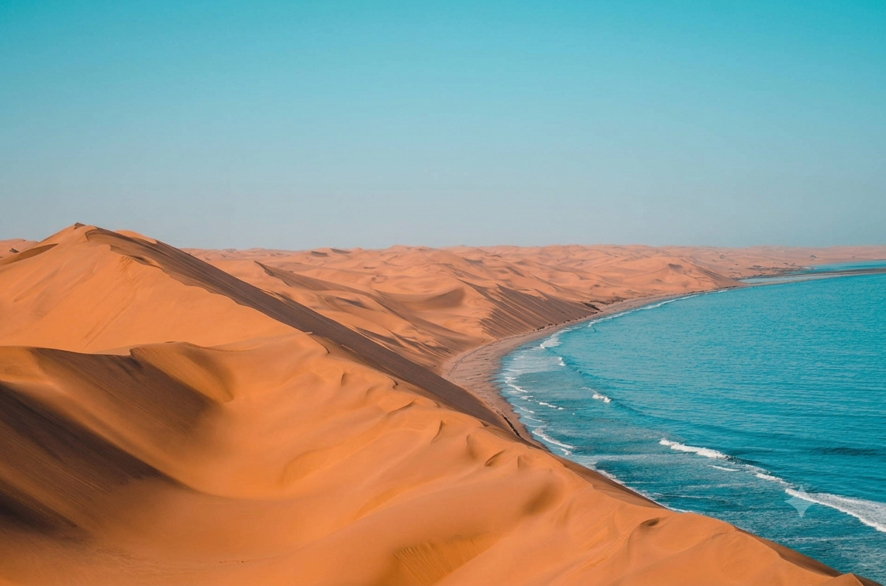 Namib Desert meets the Atlantic Ocean, Namibia, aerial view