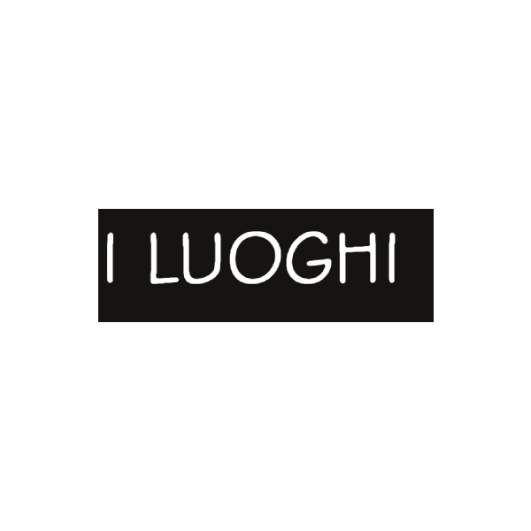 Ein schwarz-weißes Logo für i luoghi auf weißem Hintergrund