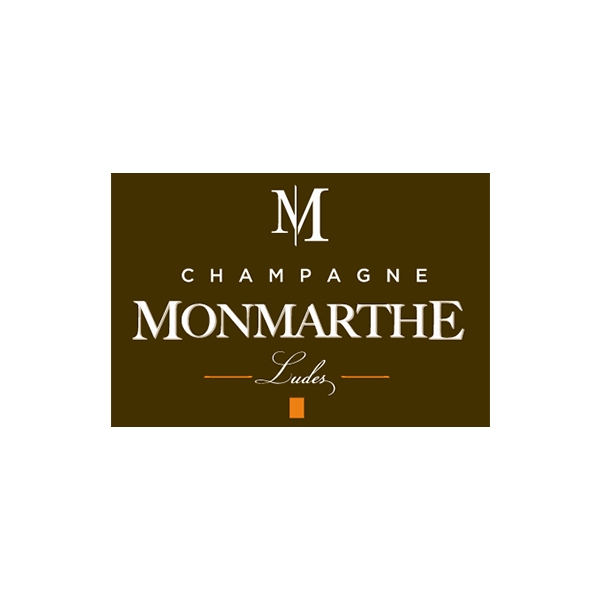 Ein Logo für Champagner Monmarthe auf braunem Hintergrund