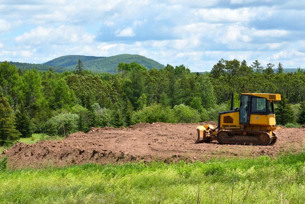 Yellow Bulldozer Clearing Land In The Countryside — All Tree and Stump Works in Gold Coast QLD