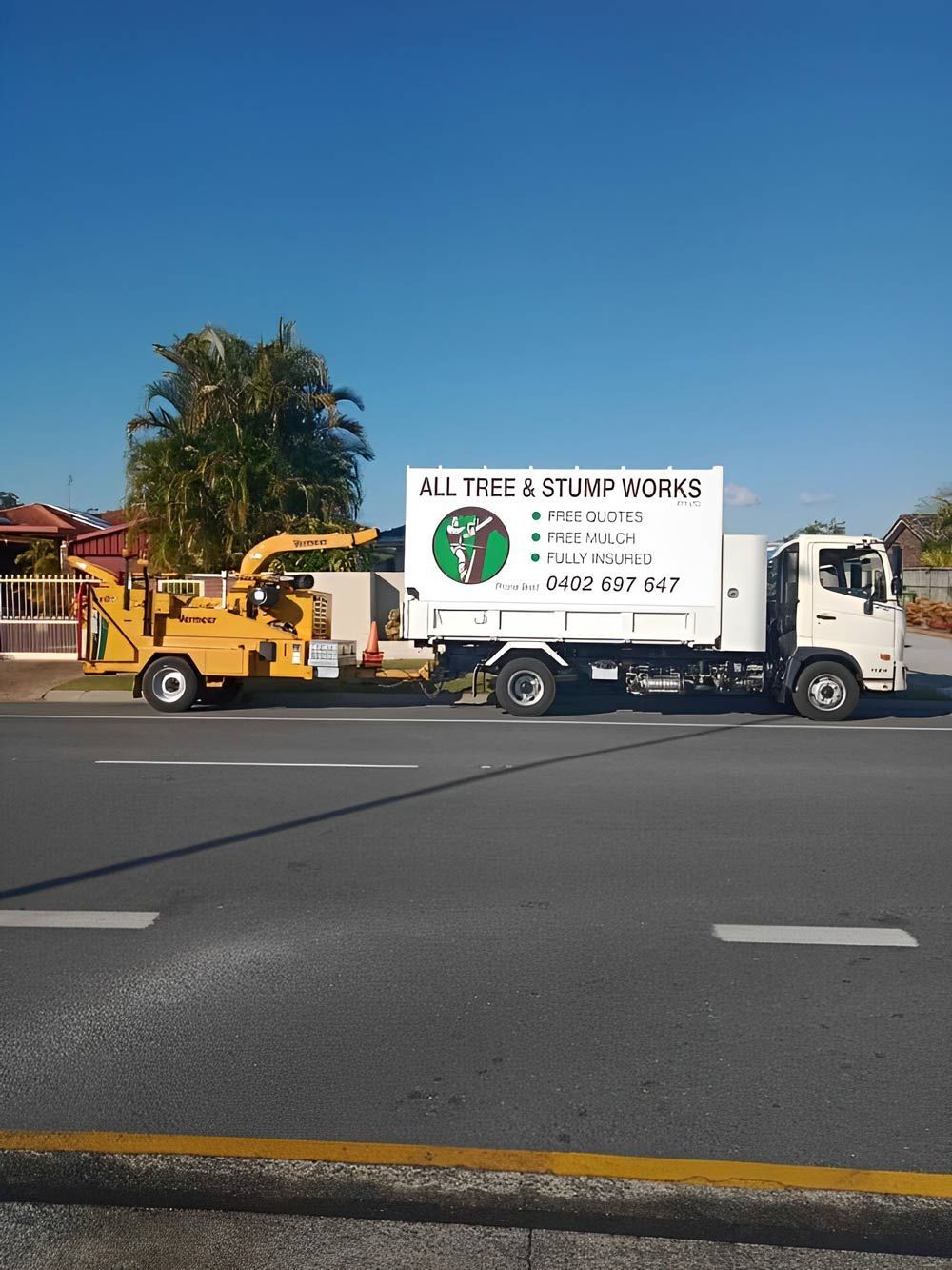 Al Tree & Stump Works Truck and Wood Chipper — All Tree and Stump Works in Gold Coast QLD
