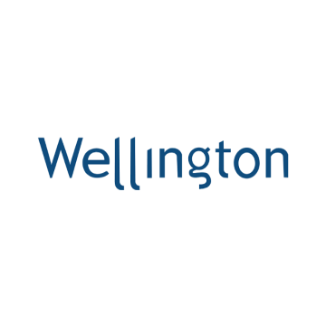 Wellington logo in a dark blue color on a white background. The word