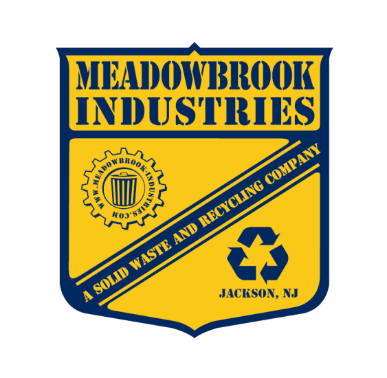 Logo for Meadowbrook Industries, a solid waste and recycling company in Jackson, NJ, featuring a blue and yellow shield.