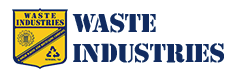 Logo for Waste Industries featuring a yellow shield icon and the company name in dark blue text.