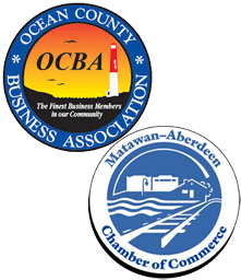 Logos for the Ocean County Business Association (OCBA) and the Matawan-Aberdeen Chamber of Commerce.