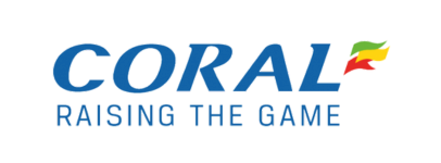 CORAL logo in blue with yellow-red flag and tagline “Raising the Game”