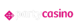 PartyCasino logo with pink diamond icon and gray and pink text on a white background