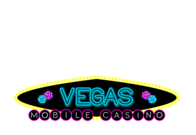 Neon-style “VEGAS MOBILE CASINO” logo in blue, pink, and yellow on a black oval background