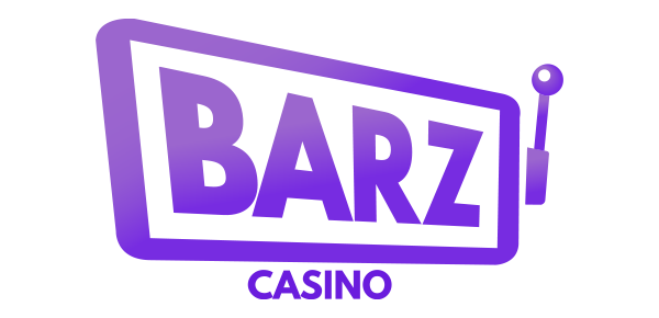 Purple BARZ Casino logo on white background with stylized framed text and a slot machine lever icon