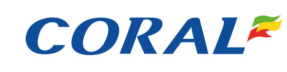 CORAL logo in blue italic text with a small green, yellow, and red flag accent