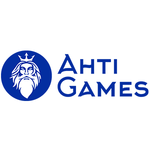 Blue Ahti Games logo with a crowned bearded face icon and the company name in bold lettering