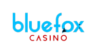 Blue Fox Casino logo in blue and red text on a white background