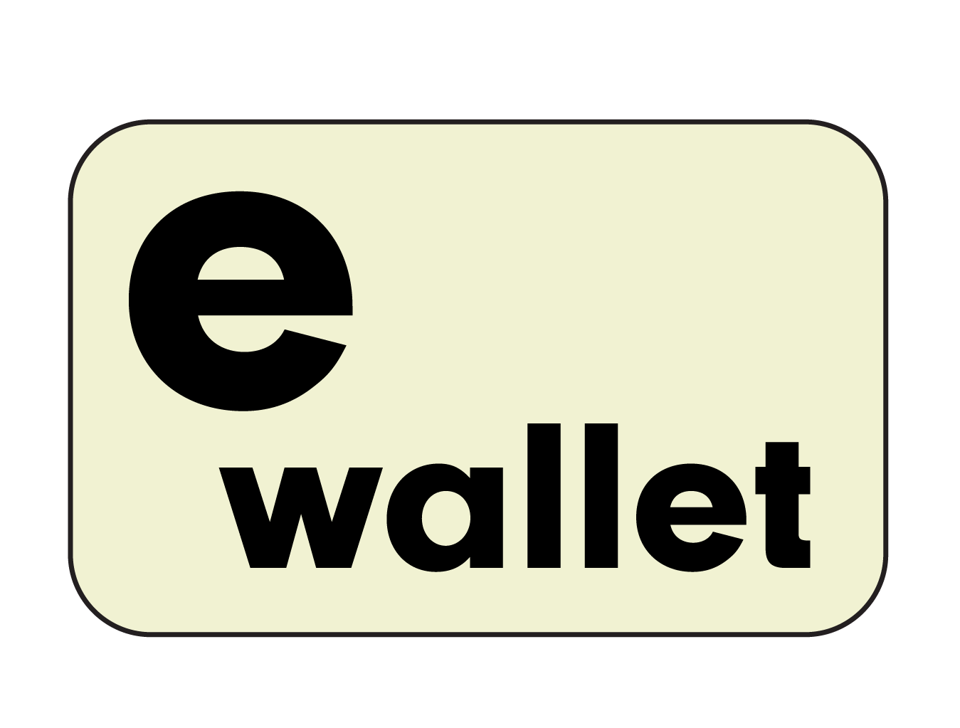 E-wallet logo with a black lowercase “e” and “wallet” on a pale yellow rounded rectangle