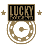 Gold-and-black Lucky Roulette logo with stars and a roulette wheel icon