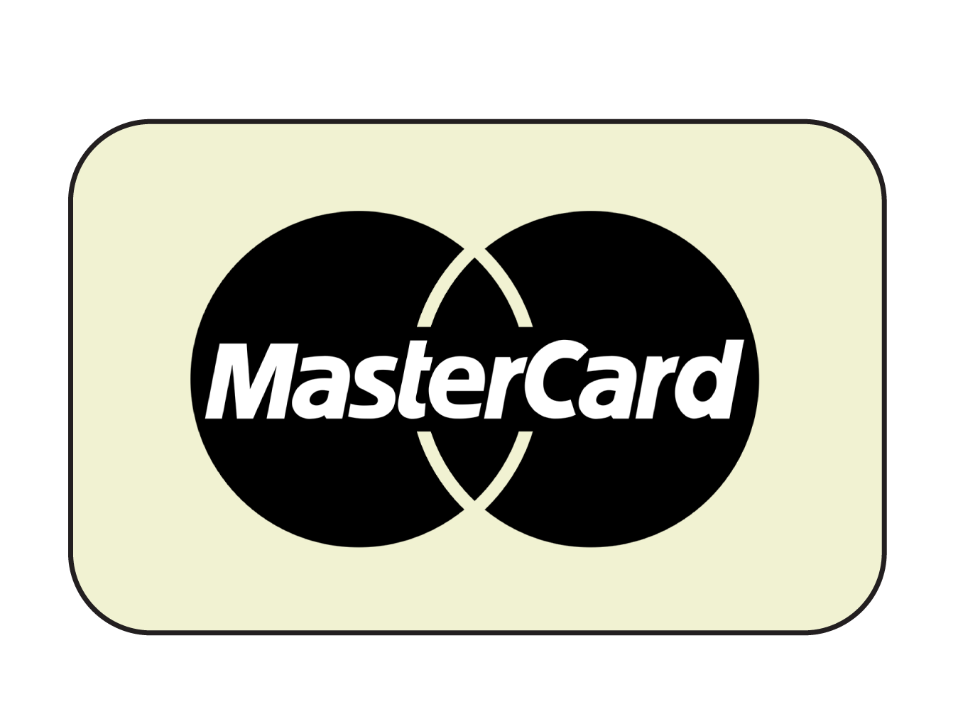 MasterCard logo: two black overlapping circles with white text on a cream background
