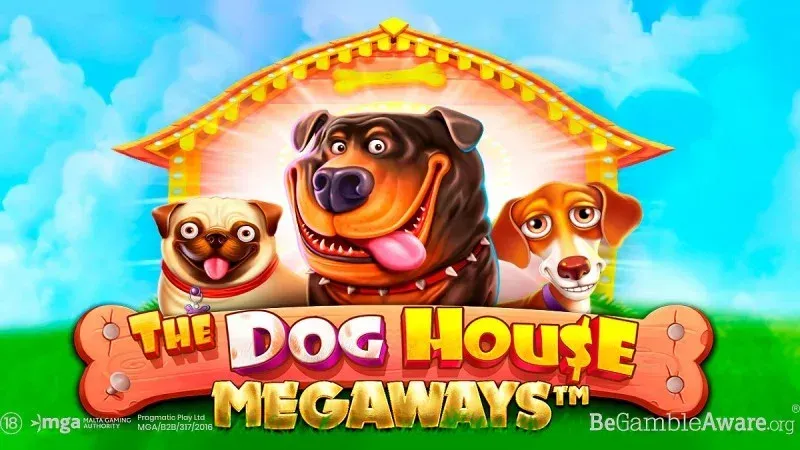 Cartoon dogs in front of a doghouse logo reading “The Dog House Megamall’s”