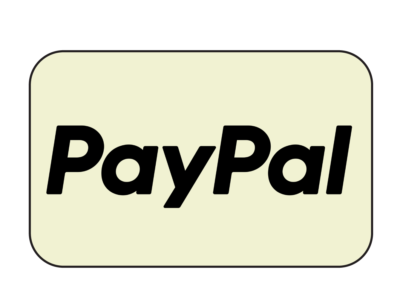 PayPal logo in black on a light cream rounded rectangle