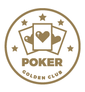 Golden-brown Poker Golden Club logo with cards, hearts, and stars on a white background