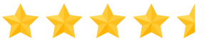 Five gold stars and one half-star on a white background