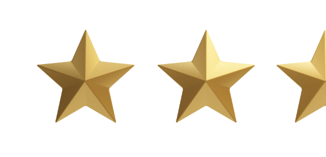 Three gold stars in a row on a white background