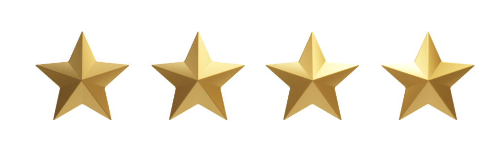 Four gold stars in a row on a white background