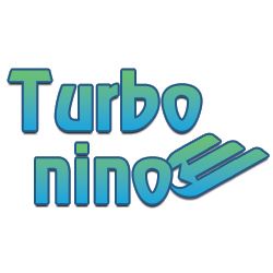 Stylized turquoise and blue “Turbo nino” logo with a speed streak graphic