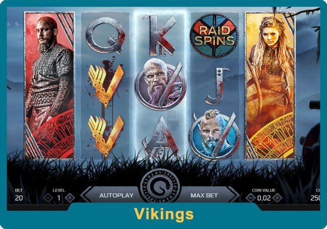 Vikings slot machine with helmeted warrior symbols and blue-orange glowing reels