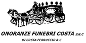 Black funeral hearse logo with text “ONORANZE FUNEBRI COSTA s.n.c.” and “DI COSTA ROSARIA & CO.”