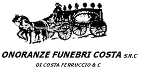 Black funeral hearse logo with text “ONORANZE FUNEBRI COSTA s.n.c.” and “DI COSTA ROSARIA & CO.”