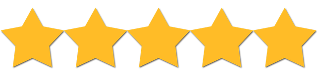 Five gold stars in a row on a white background