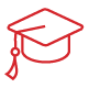 Red graduation cap with tassel.