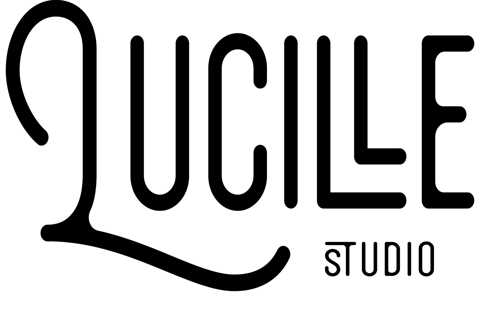 A black and white logo for quille studio on a white background.