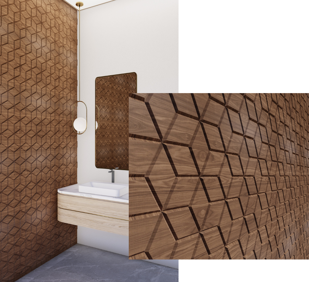 A bathroom with a wooden wall and a sink