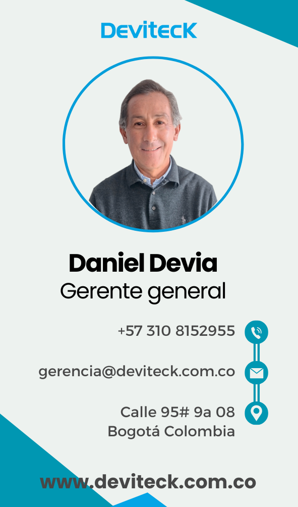 Una tarjeta de presentación para Daniel Devia con una imagen de un hombre en un círculo.