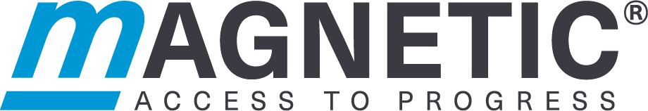 Un logotipo azul y negro para el acceso magnético al progreso.
