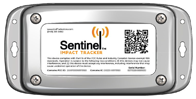 Un rastreador de impacto Sentinel con un código QR en él