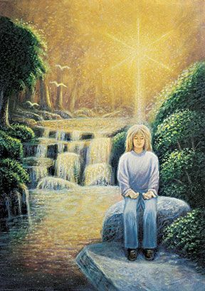 A man and a woman are standing in front of a bright light.