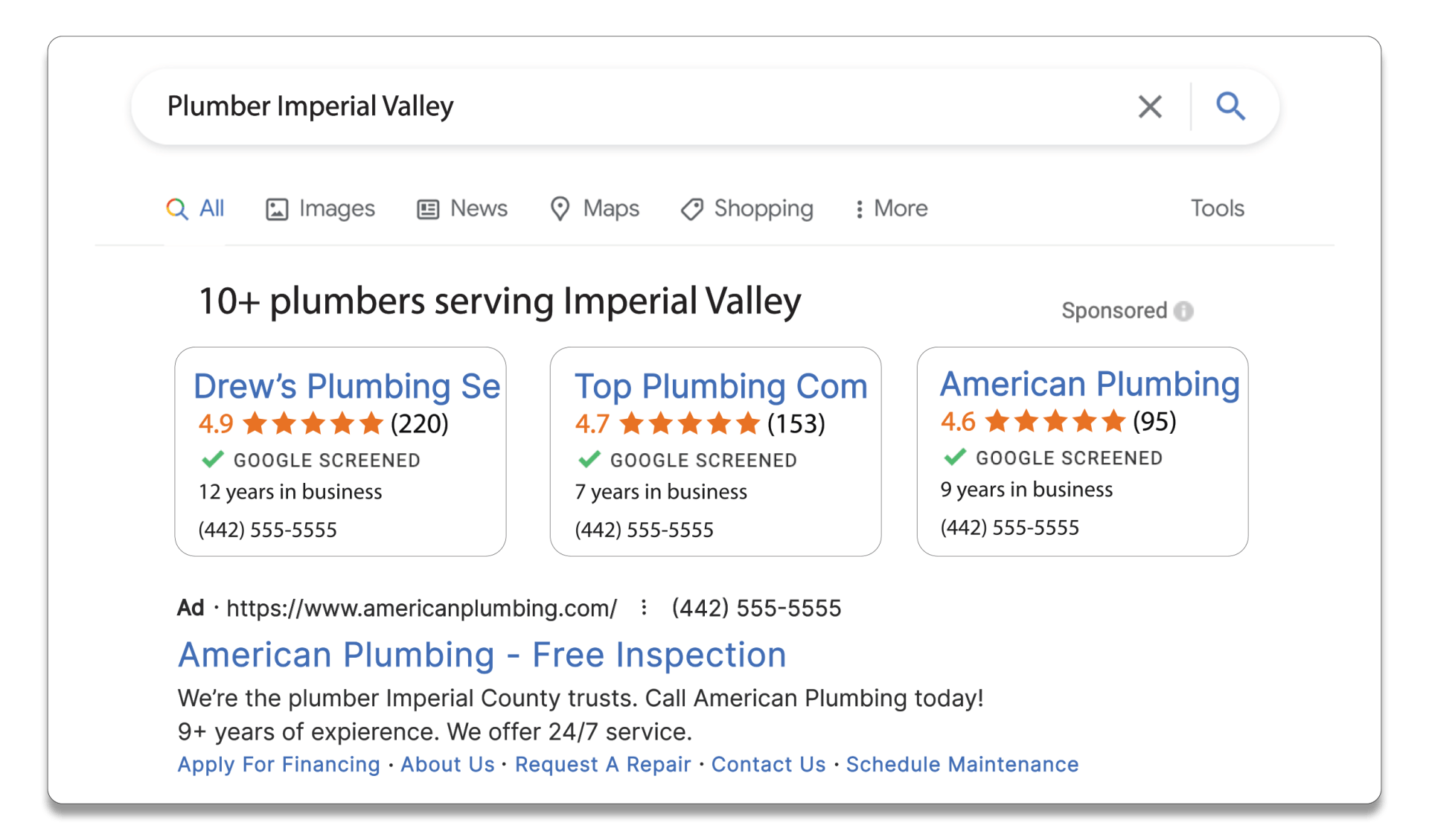 Example of digital ads ranking on google