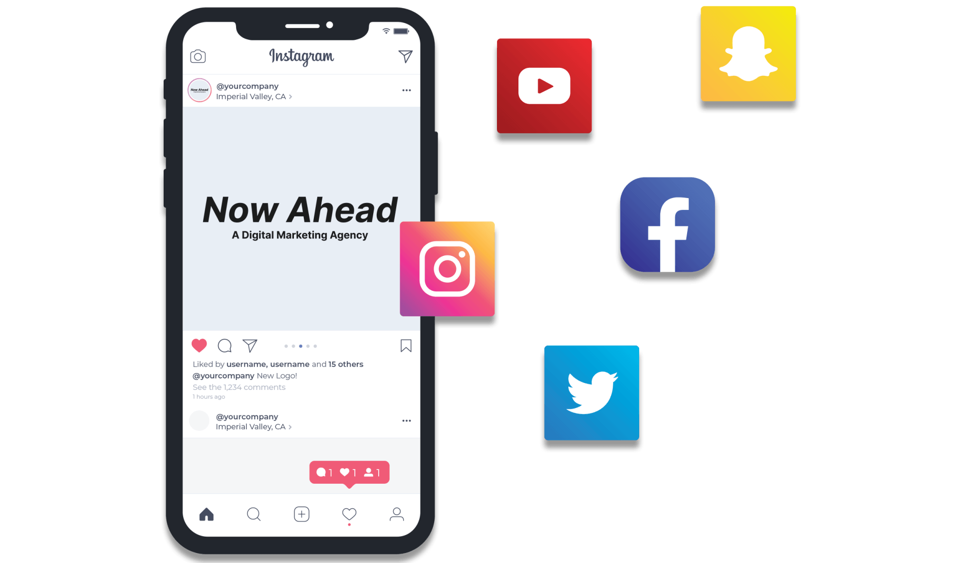 Social media icons outside an iphone