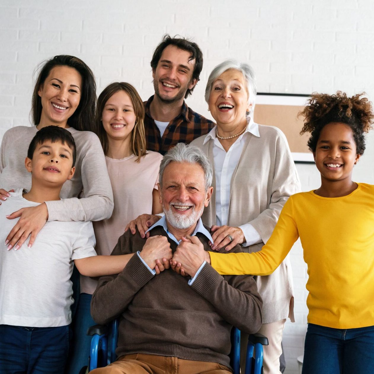 Smiling extended family