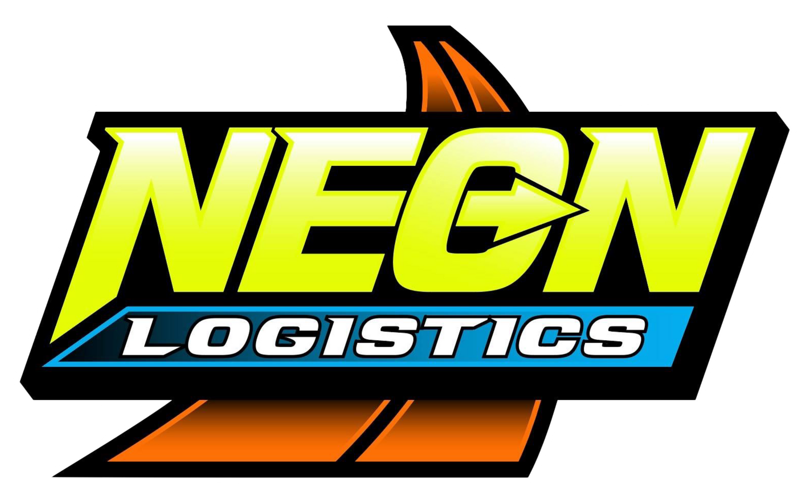 A neon logistics logo with a shark 's tail on it