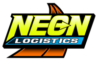 A neon logistics logo with a shark 's tail on it