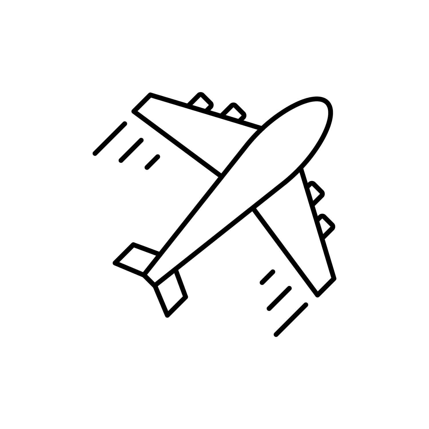 A black and white drawing of an airplane flying in the sky.