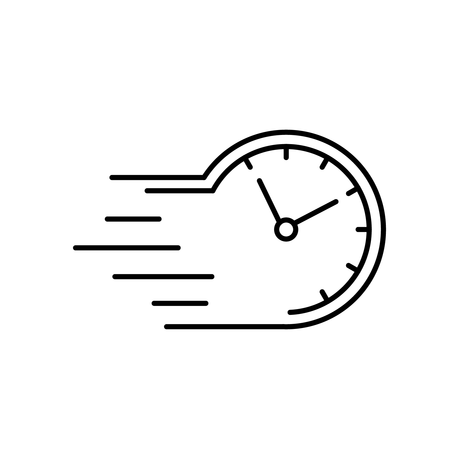 A line drawing of a clock that is moving fast.