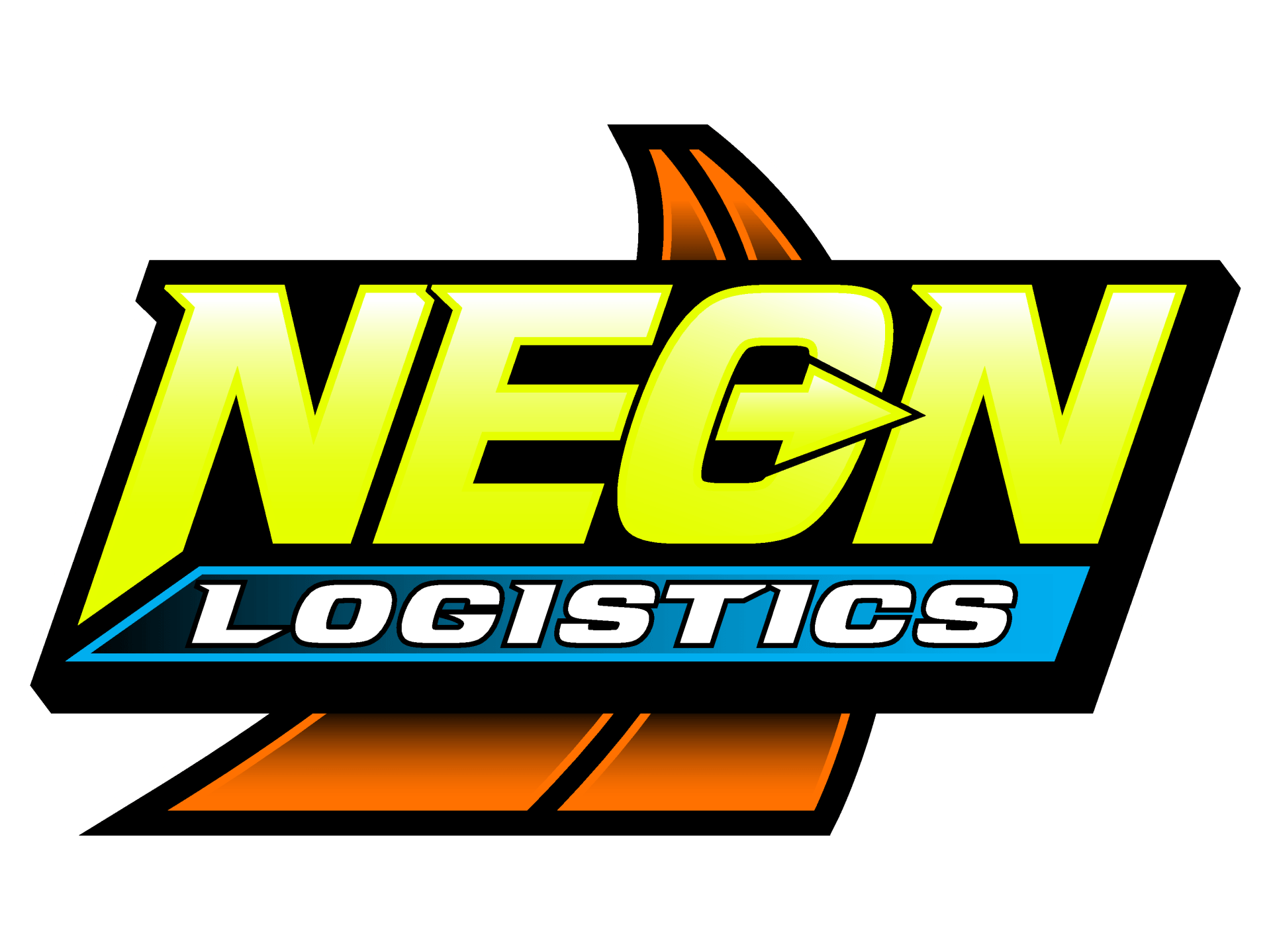A neon logistics logo with a shark on it