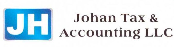 A blue and white logo for johan tax and accounting llc