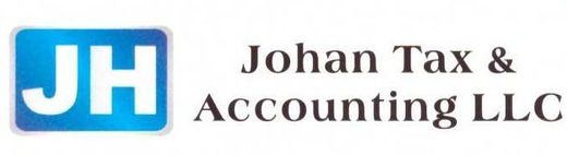 A blue and white logo for johan tax and accounting llc