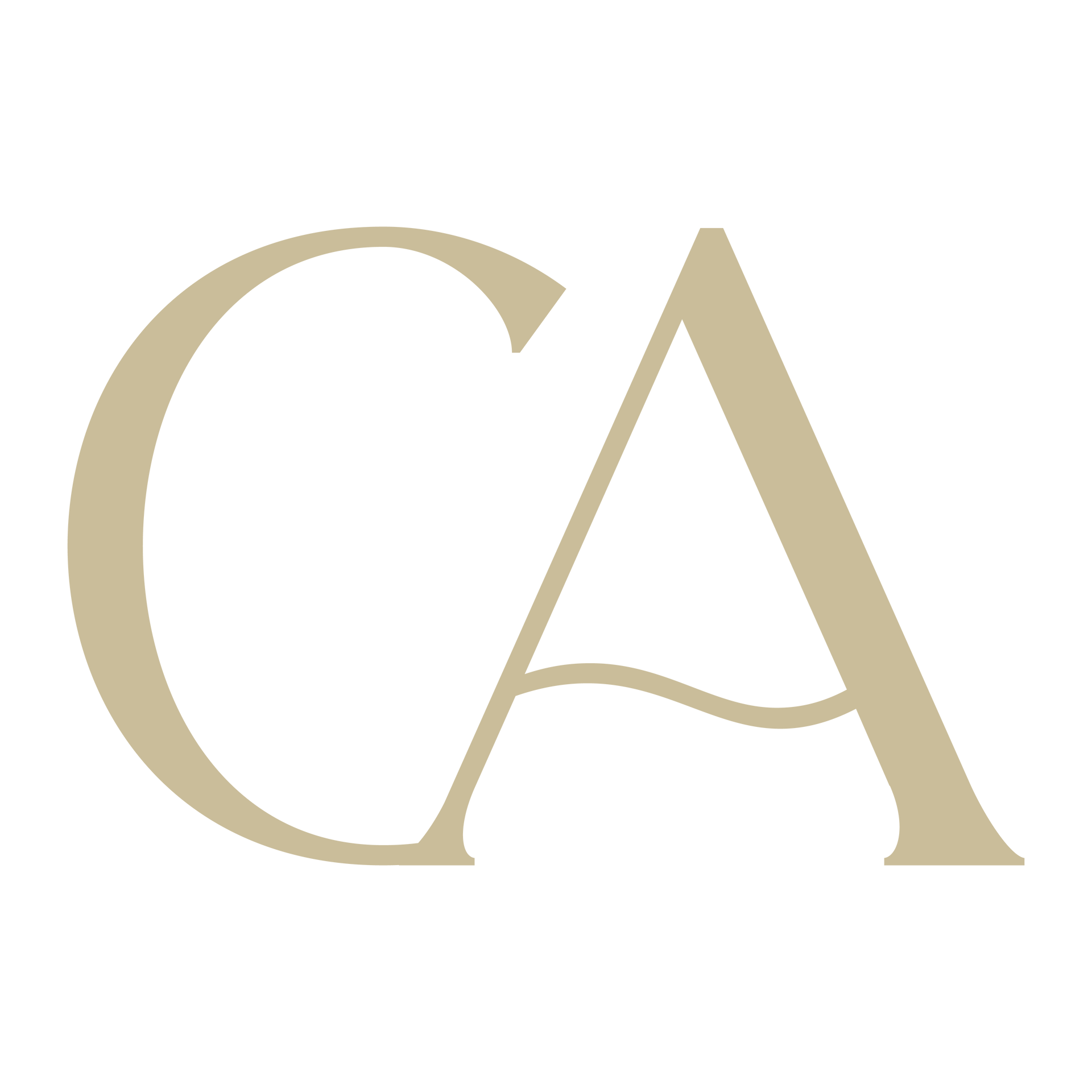 Beige “CA” monogram logo on a white background